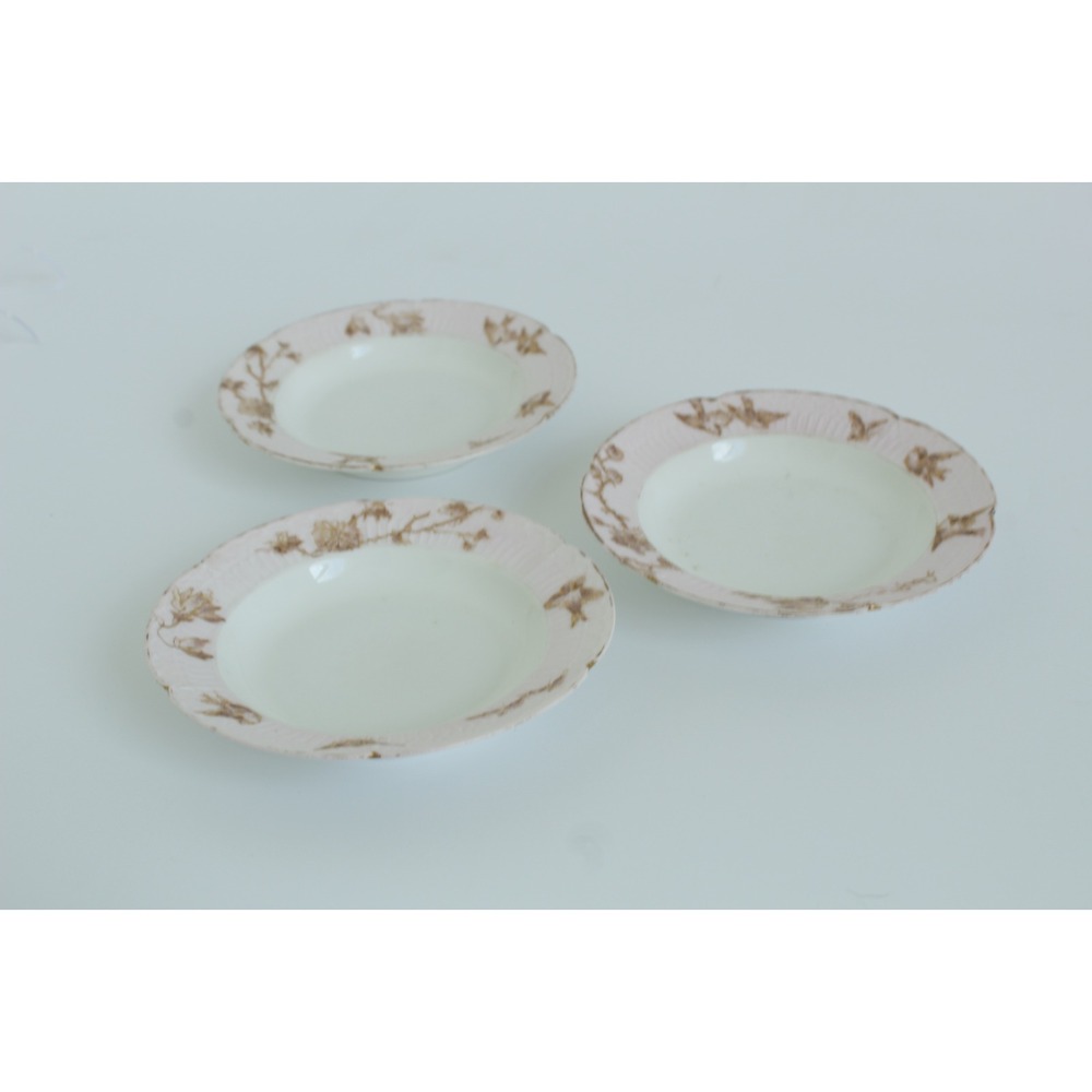 GDA Limoges France Antique Porcelain Small Plates Gold Floral Pink Set of‎ 3